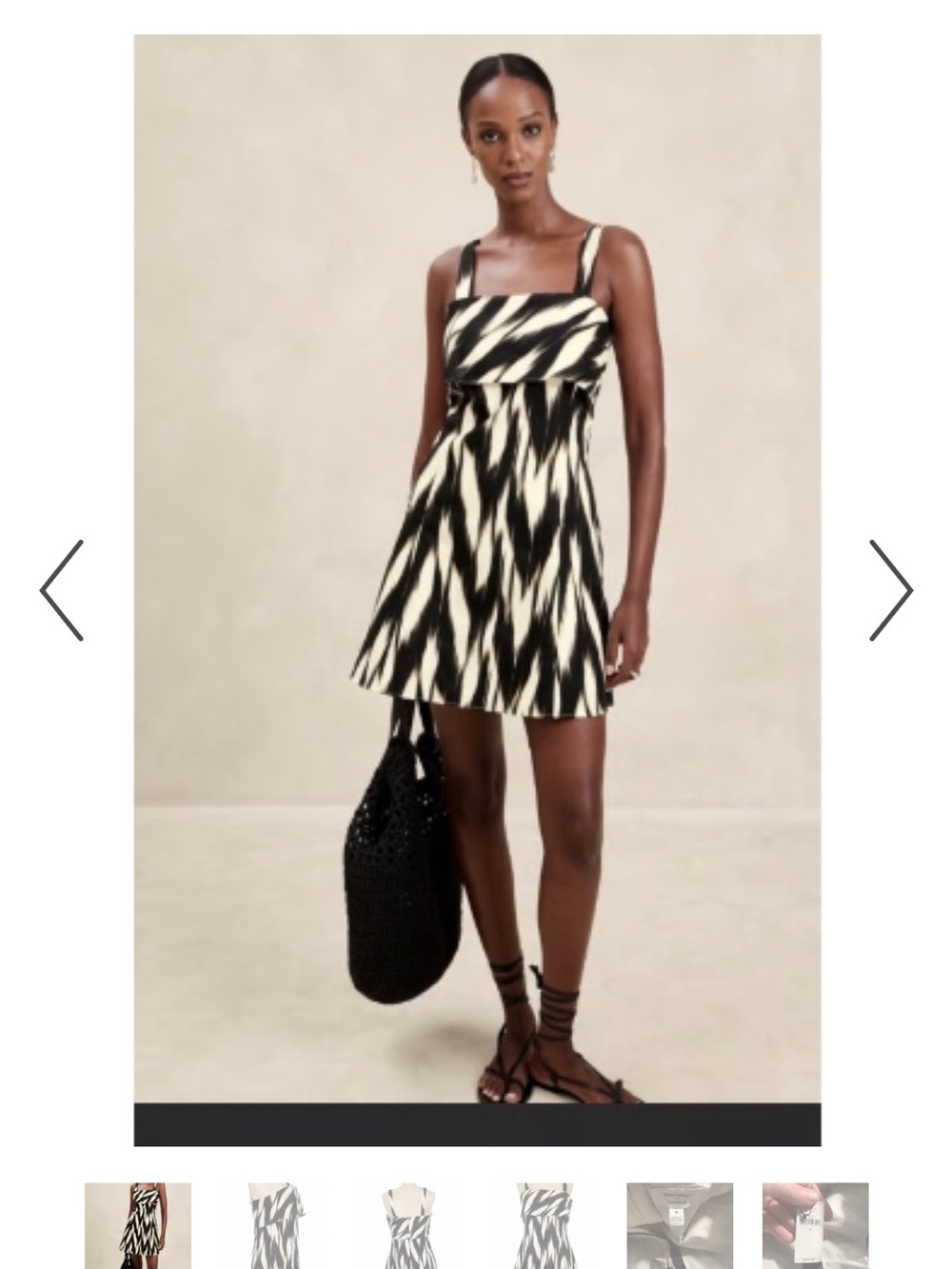 Banana Republic Black and Cream Patterned Sleeveless Mini Dress